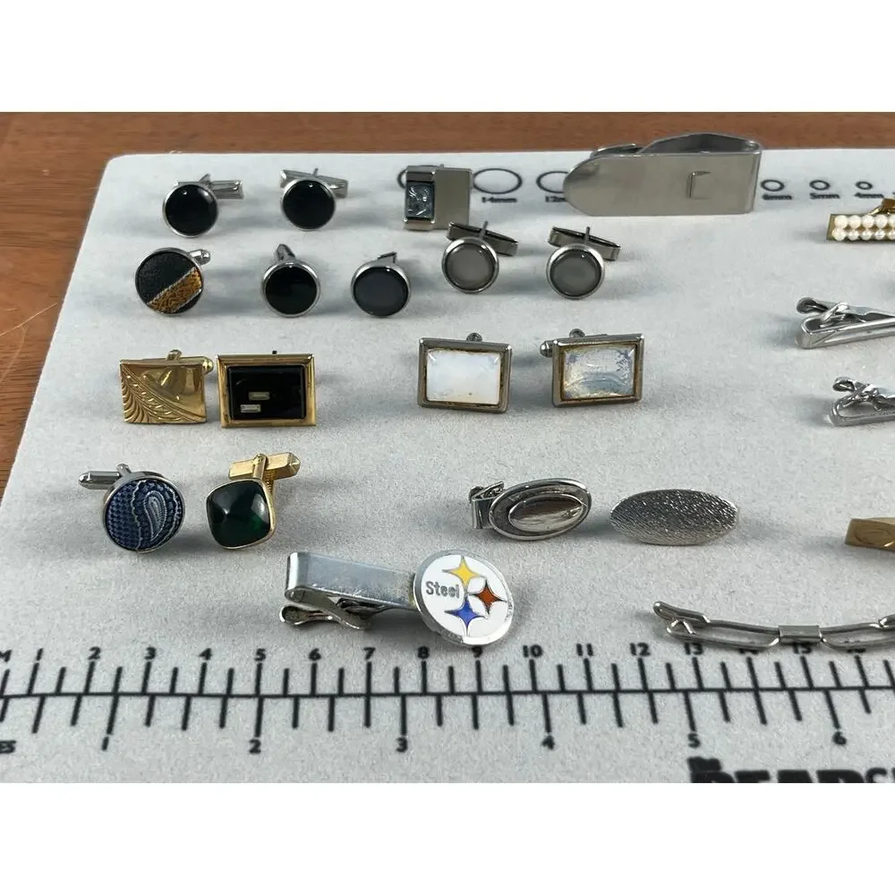 VTG Cufflink Tie Tacks Tie Clip Lot Gold Silver Tone Singles Crafts Wearable